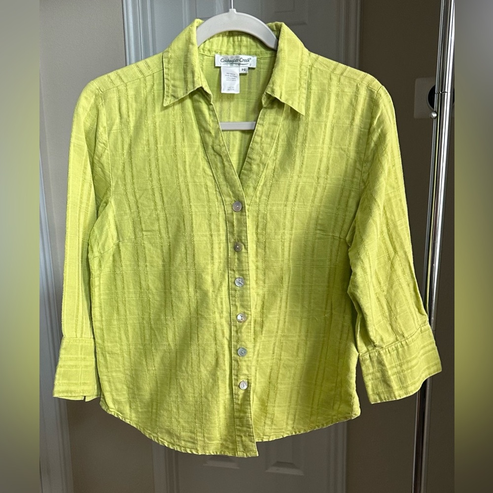 Coldwater Creek Ribbed 3/4 Sleeve Button Down Top
